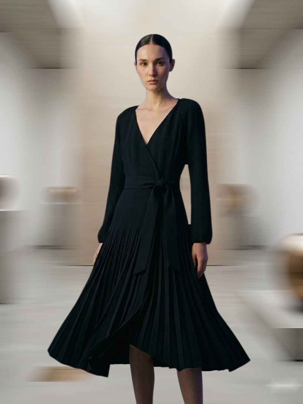 Moschino Black Wrap Pleated Dress US 8